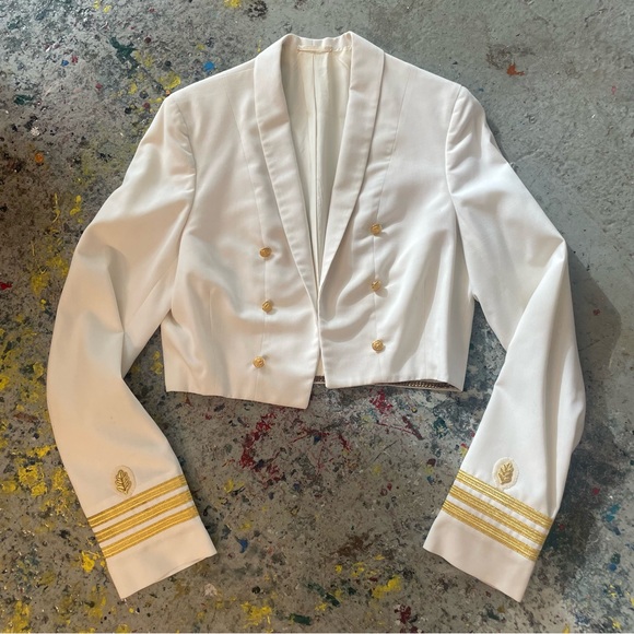 Jackets & Blazers - Vintage 1960s Naval Officer Cropped Jacket White Military Blazer Gold Button